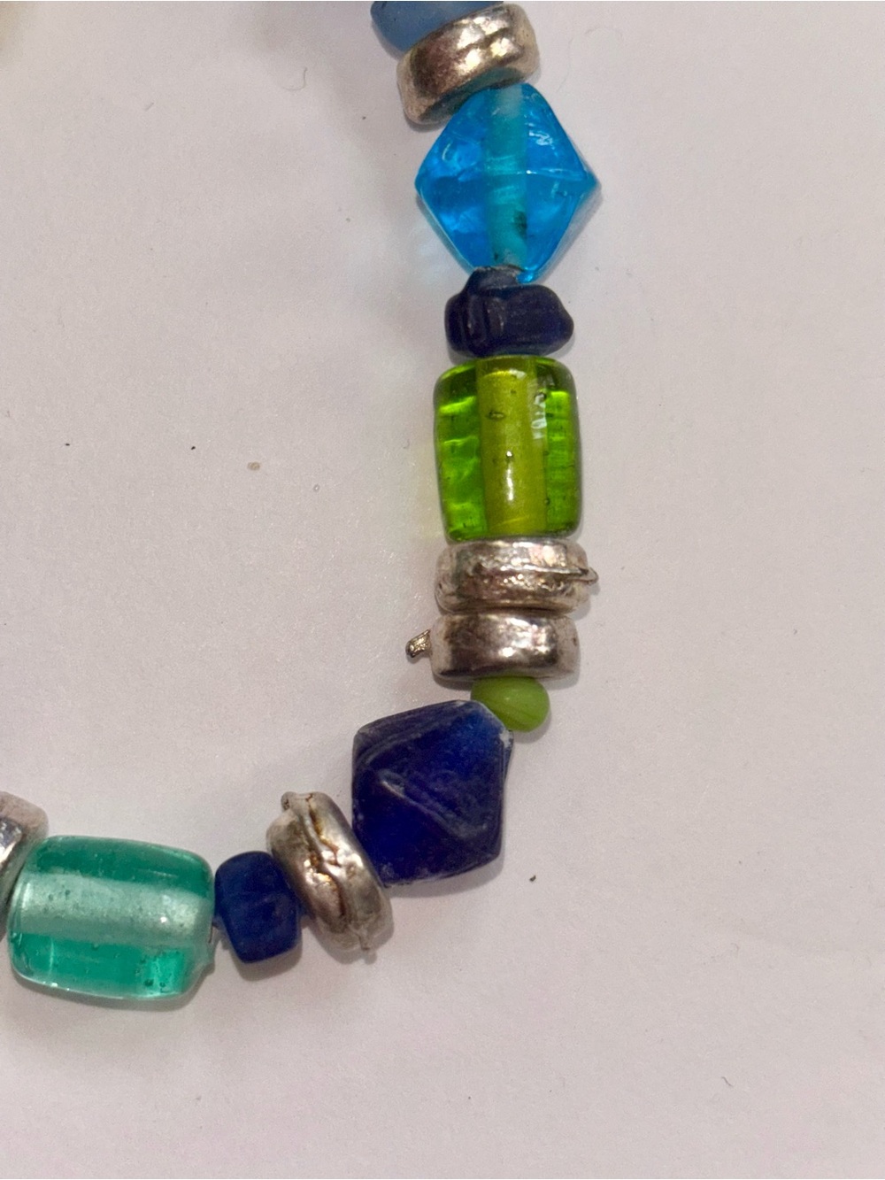 Handcrafted Blue & Green Glass Bead Bracelet